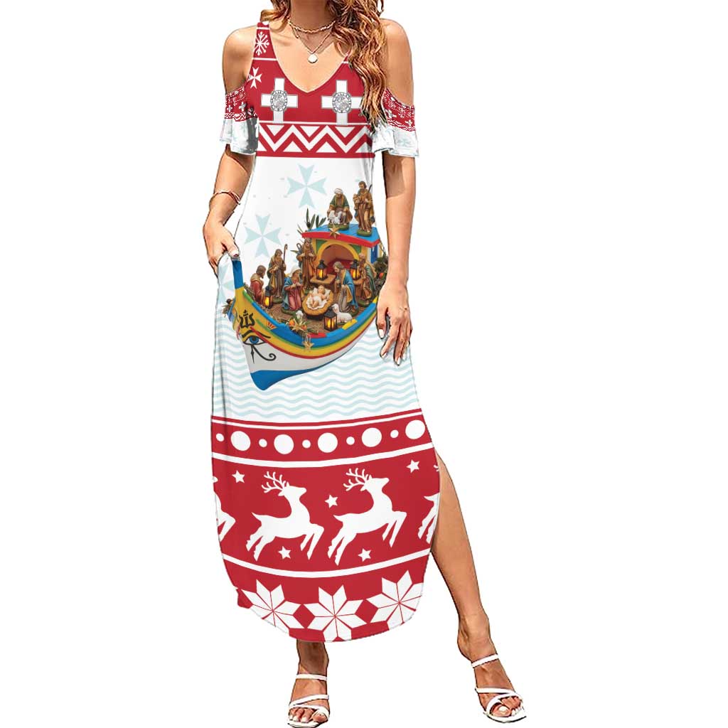 Malta Christmas Summer Maxi Dress Presepju Nativity Scene on Luzzu Boat - Wonder Print Shop