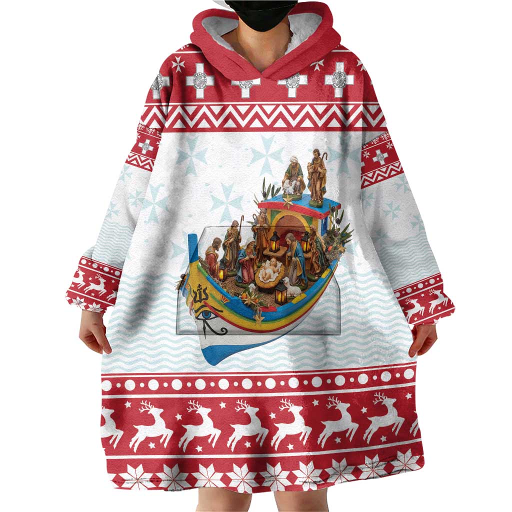 Malta Christmas Wearable Blanket Hoodie Presepju Nativity Scene on Luzzu Boat - Wonder Print Shop