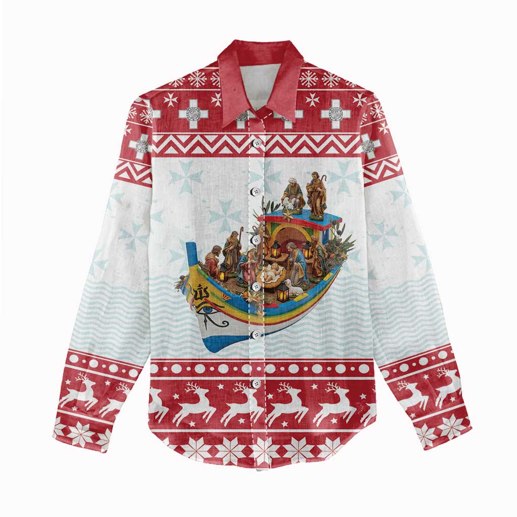 Malta Christmas Women Casual Shirt Presepju Nativity Scene on Luzzu Boat - Wonder Print Shop