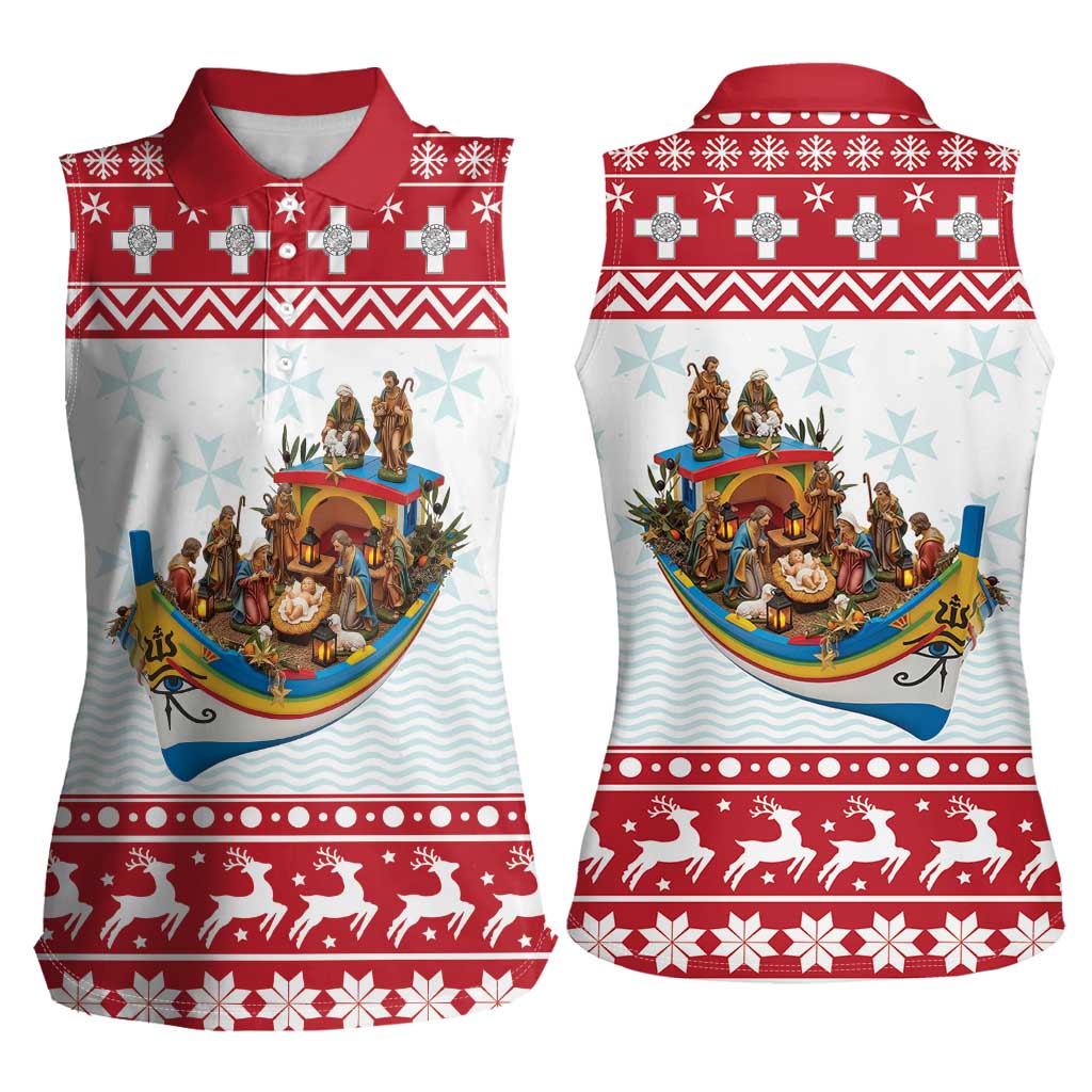 Malta Christmas Women Sleeveless Polo Shirt Presepju Nativity Scene on Luzzu Boat - Wonder Print Shop