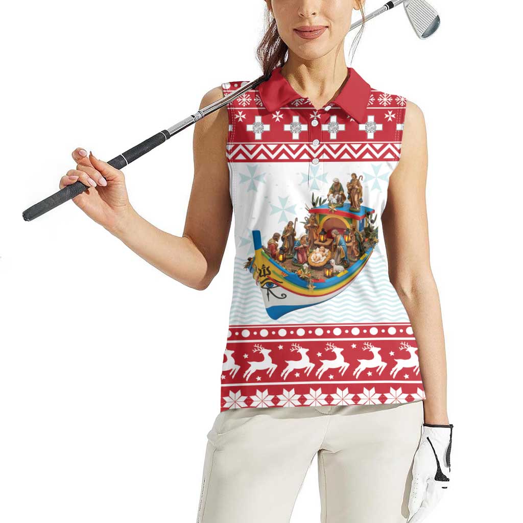 Malta Christmas Women Sleeveless Polo Shirt Presepju Nativity Scene on Luzzu Boat - Wonder Print Shop