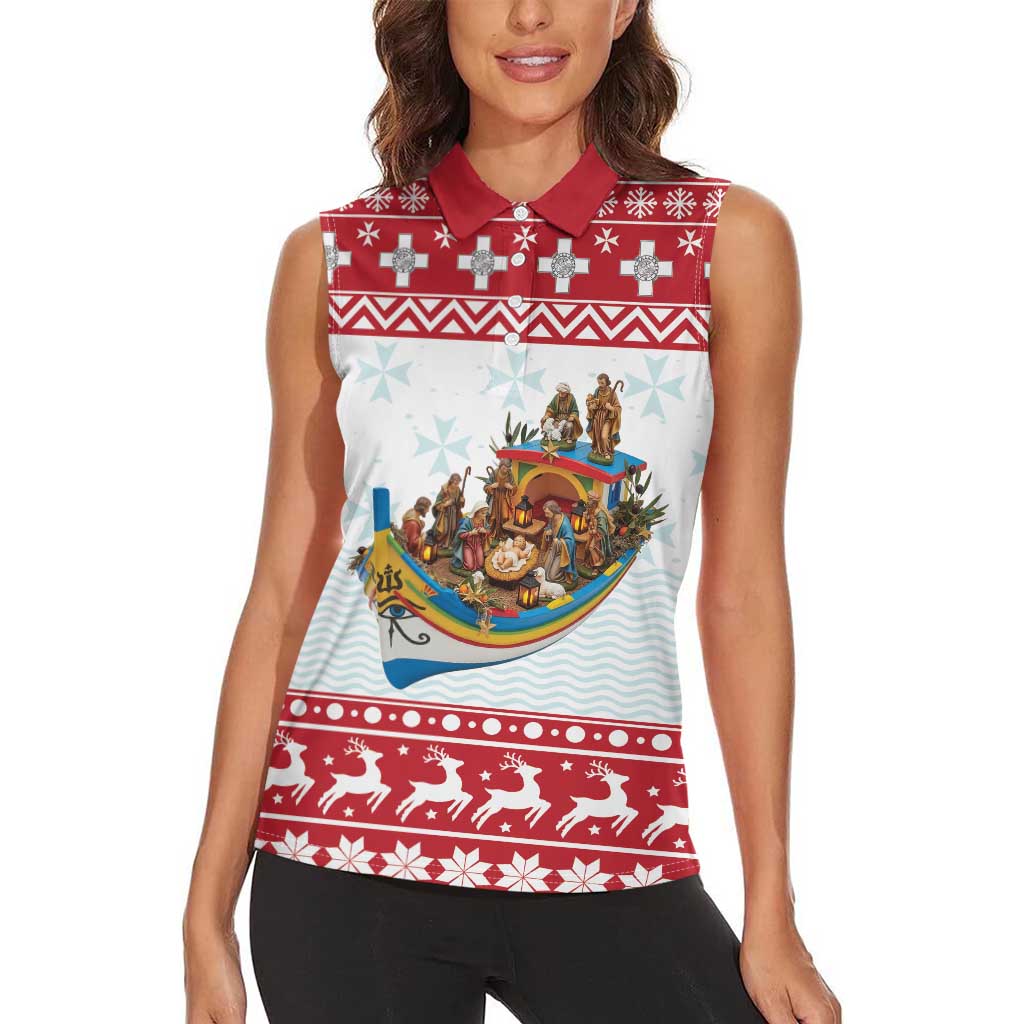 Malta Christmas Women Sleeveless Polo Shirt Presepju Nativity Scene on Luzzu Boat - Wonder Print Shop