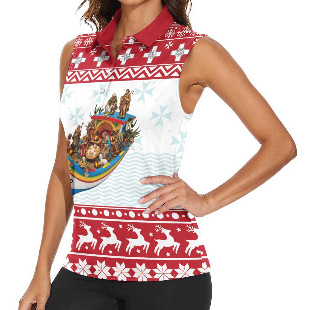 Malta Christmas Women Sleeveless Polo Shirt Presepju Nativity Scene on Luzzu Boat - Wonder Print Shop