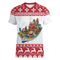 Malta Christmas Women V-Neck T-Shirt Presepju Nativity Scene on Luzzu Boat - Wonder Print Shop