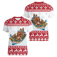 Malta Christmas Women V-Neck T-Shirt Presepju Nativity Scene on Luzzu Boat - Wonder Print Shop
