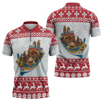 Malta Christmas Zipper Polo Shirt Presepju Nativity Scene on Luzzu Boat - Wonder Print Shop