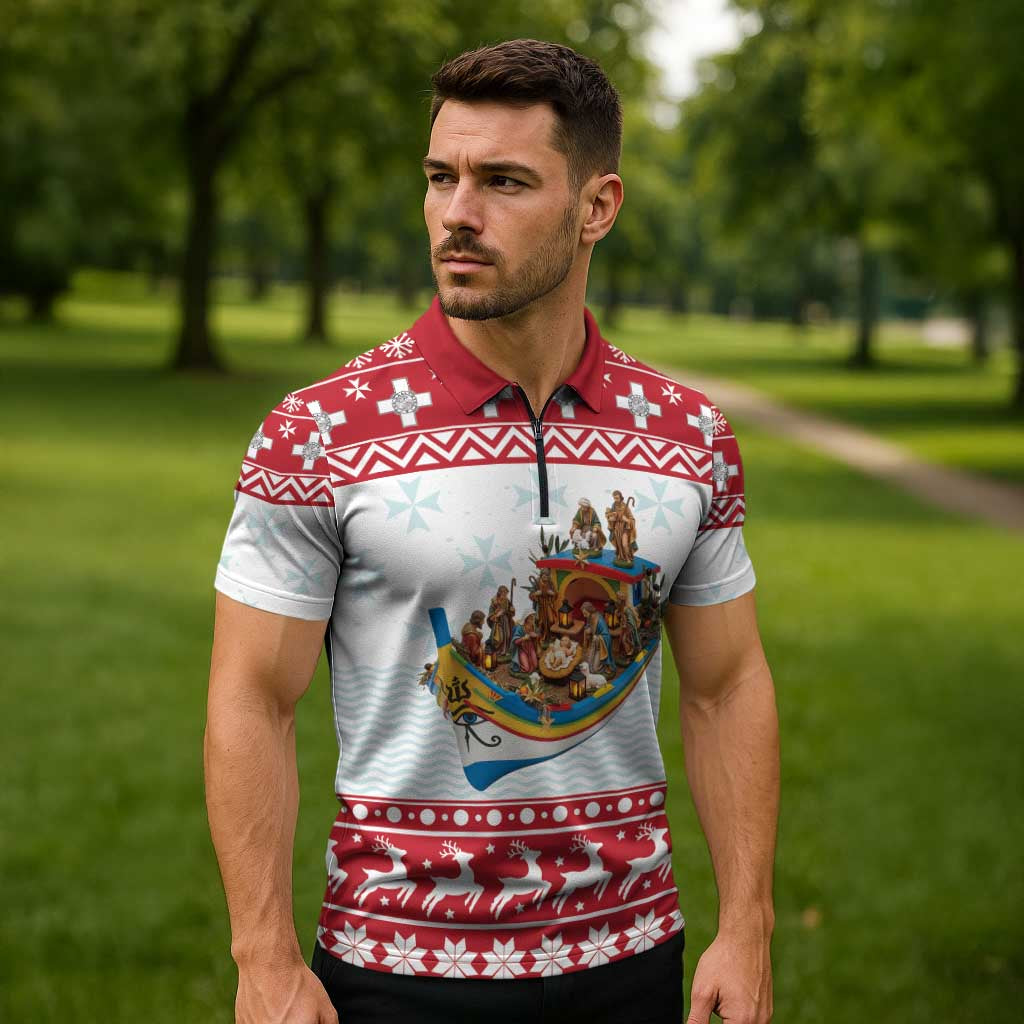 Malta Christmas Zipper Polo Shirt Presepju Nativity Scene on Luzzu Boat - Wonder Print Shop