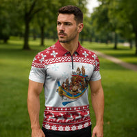 Malta Christmas Zipper Polo Shirt Presepju Nativity Scene on Luzzu Boat - Wonder Print Shop