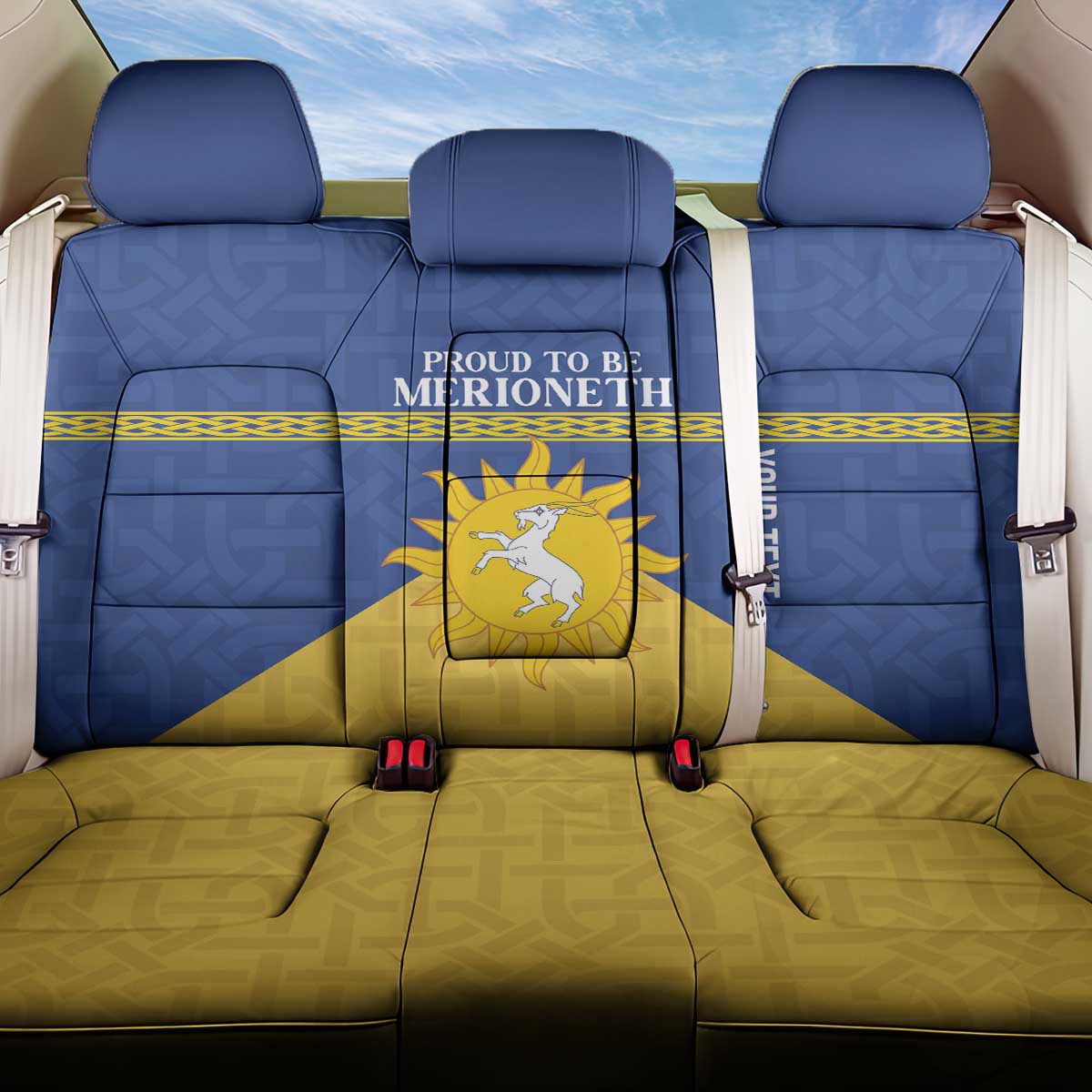 Personalized Merionethshire Wales Back Car Seat Cover Celtic Sun and Goat Design - Wonder Print Shop