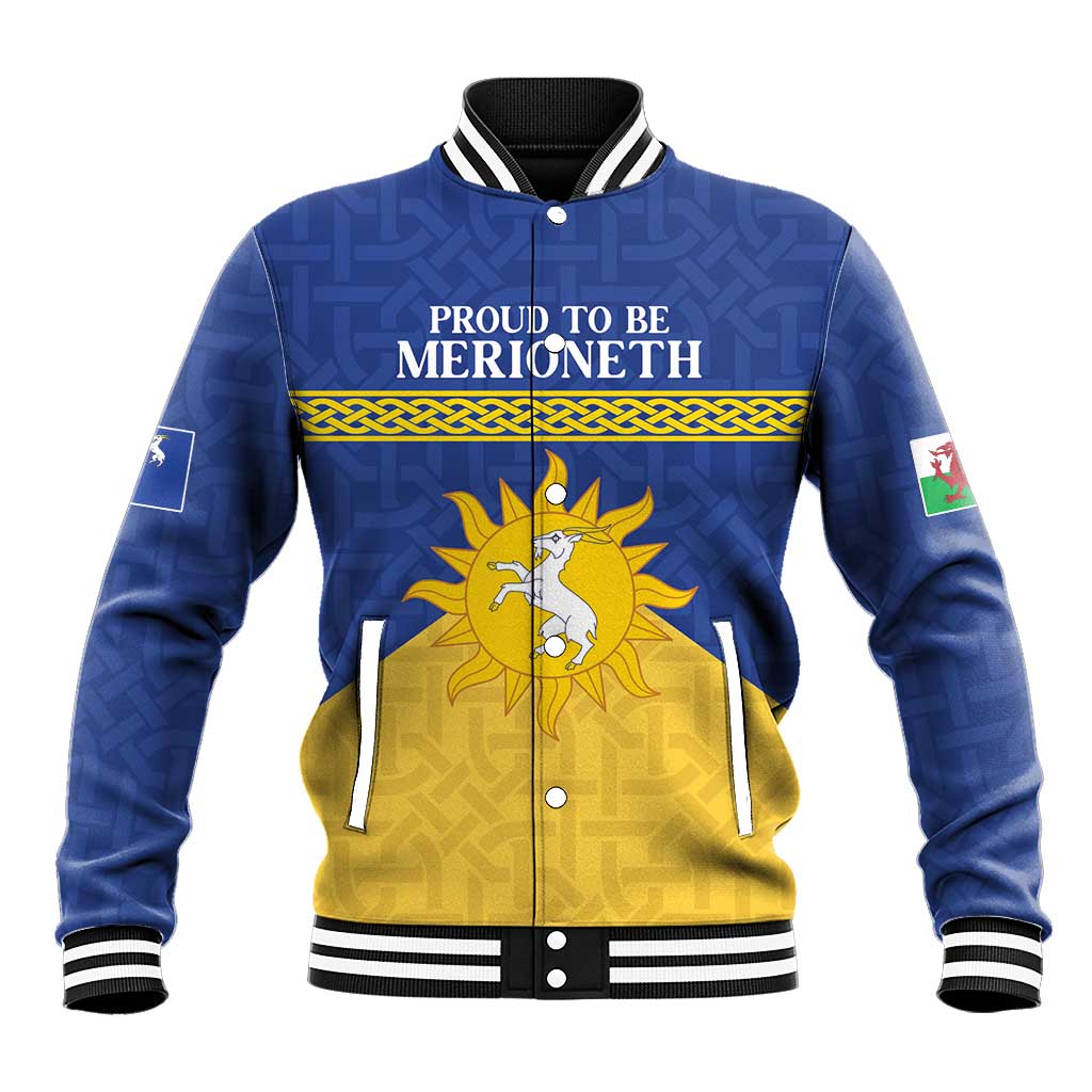 Personalized Merionethshire Wales Baseball Jacket Celtic Sun and Goat Design - Wonder Print Shop