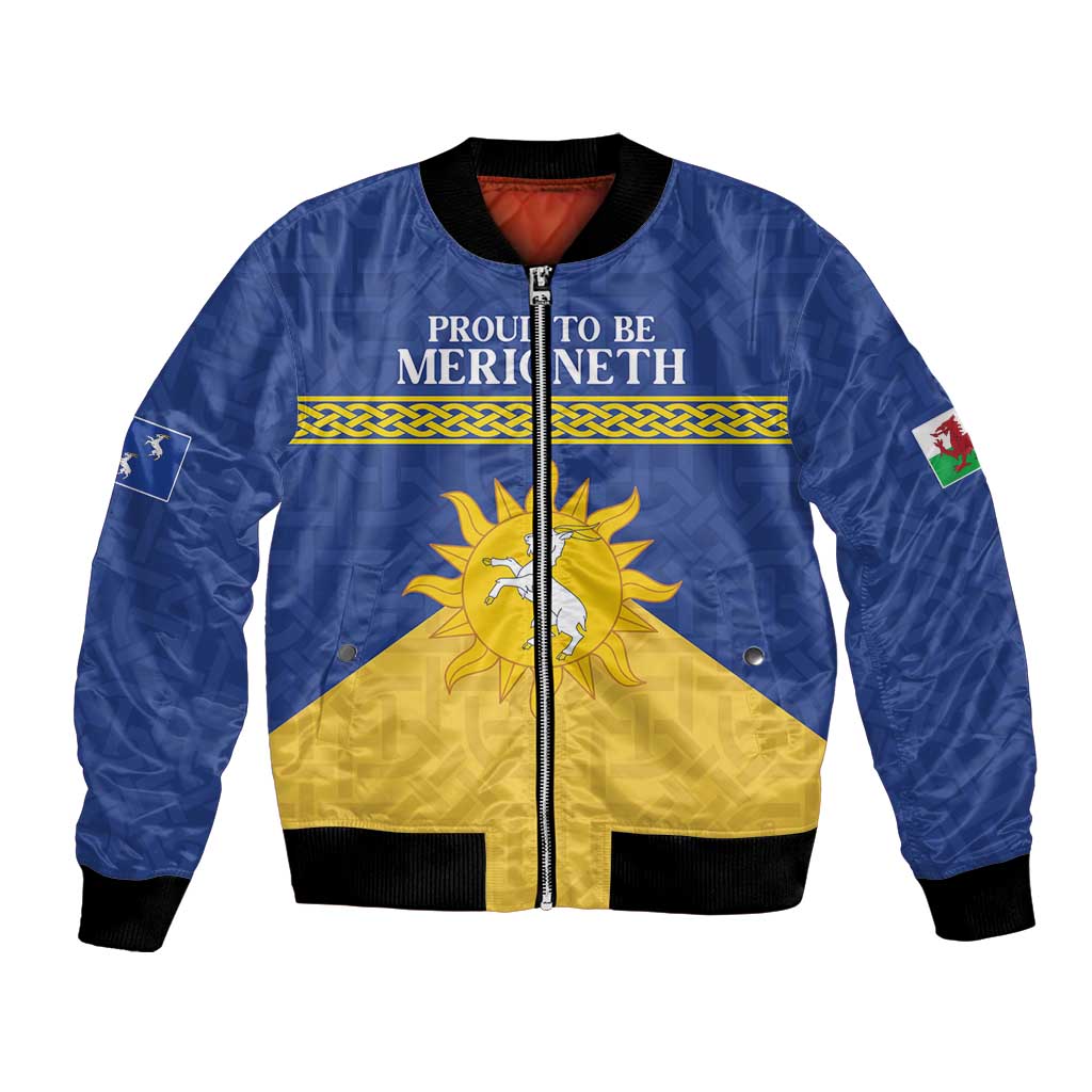 Personalized Merionethshire Wales Bomber Jacket Celtic Sun and Goat Design - Wonder Print Shop