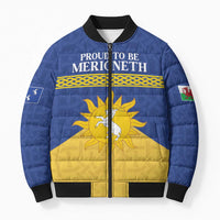 Personalized Merionethshire Wales Bomber Puffer Jacket Celtic Sun and Goat Design - Wonder Print Shop