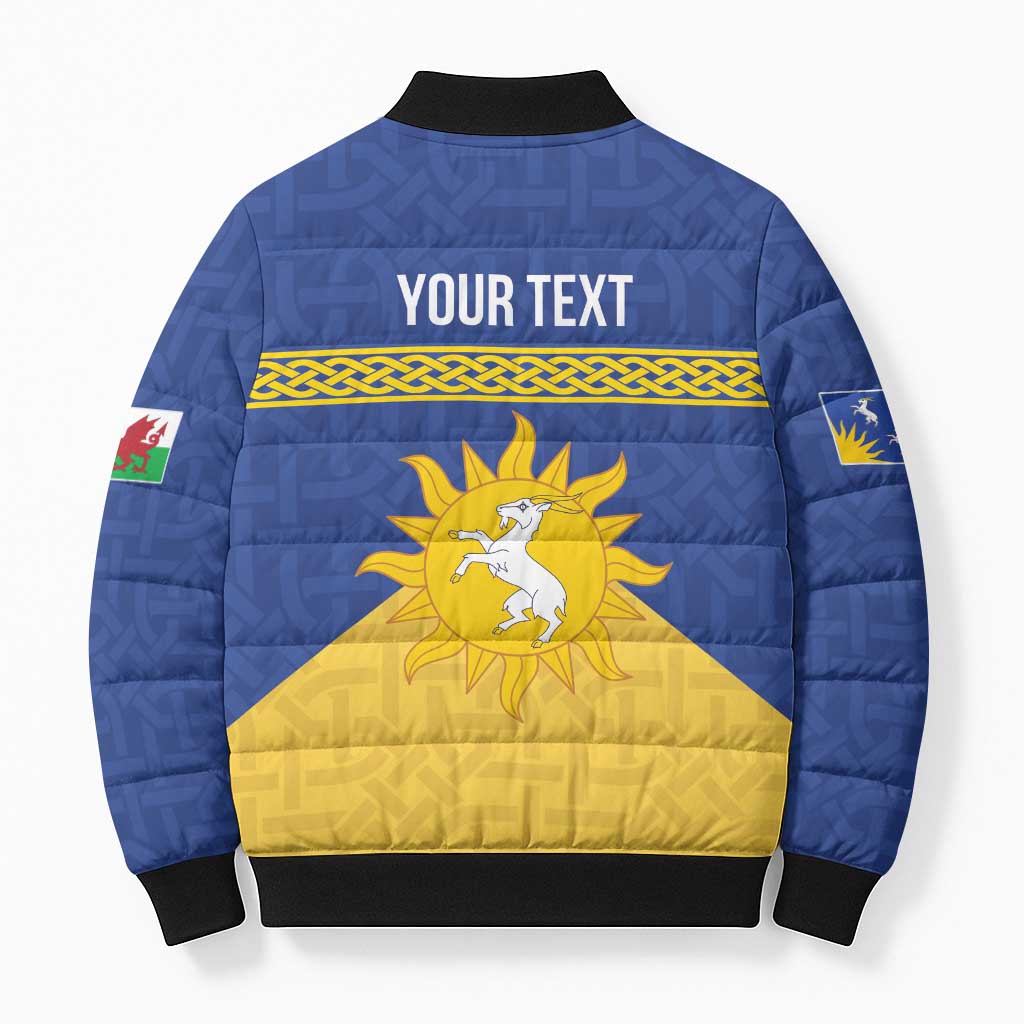 Personalized Merionethshire Wales Bomber Puffer Jacket Celtic Sun and Goat Design - Wonder Print Shop