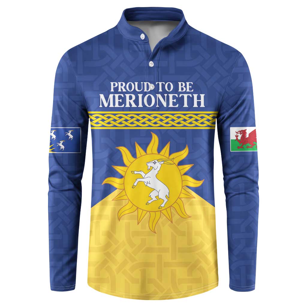 Personalized Merionethshire Wales Button Sweatshirt Celtic Sun and Goat Design - Wonder Print Shop