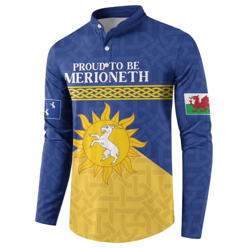 Personalized Merionethshire Wales Button Sweatshirt Celtic Sun and Goat Design - Wonder Print Shop