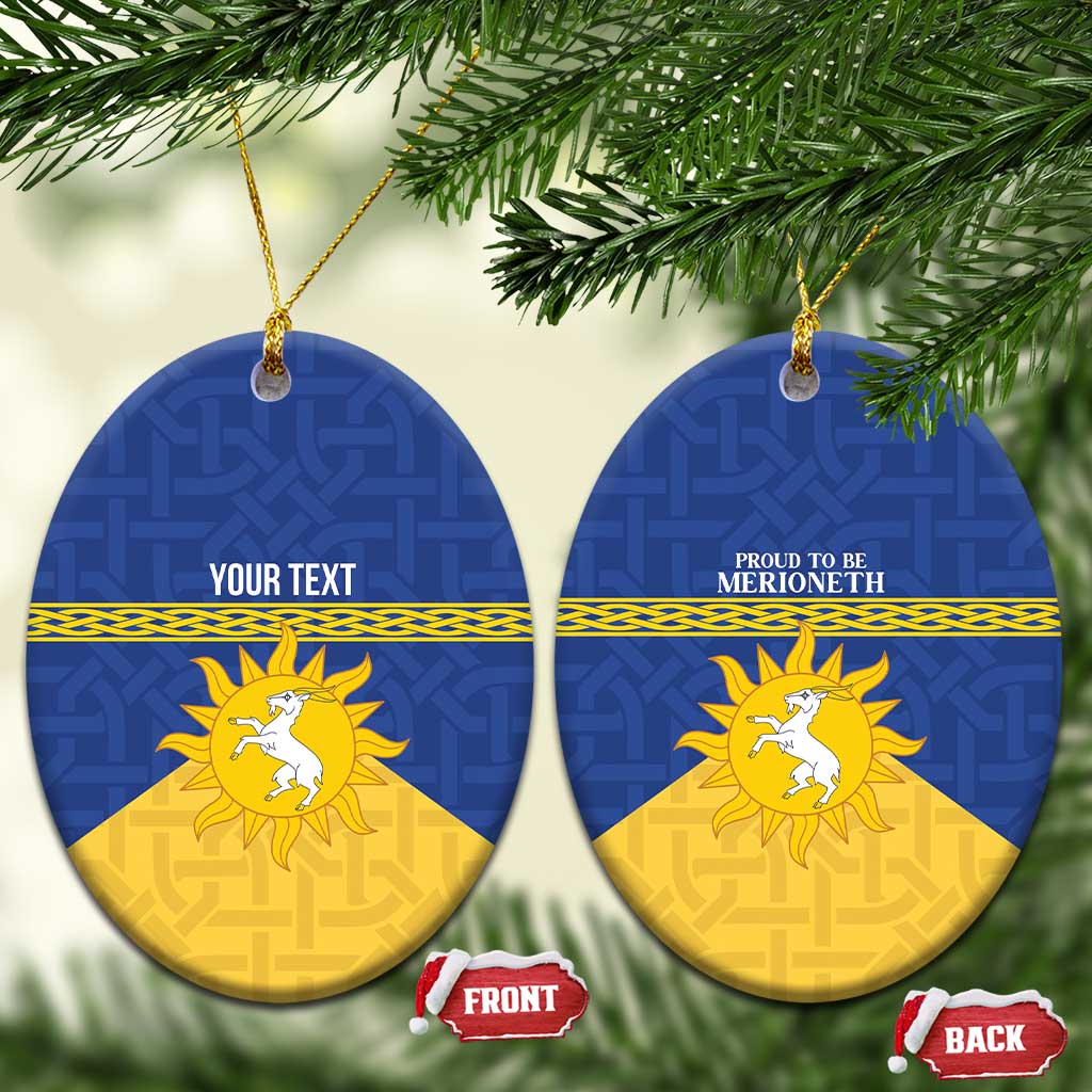 Personalized Merionethshire Wales Ceramic Ornament Celtic Sun and Goat Design - Wonder Print Shop