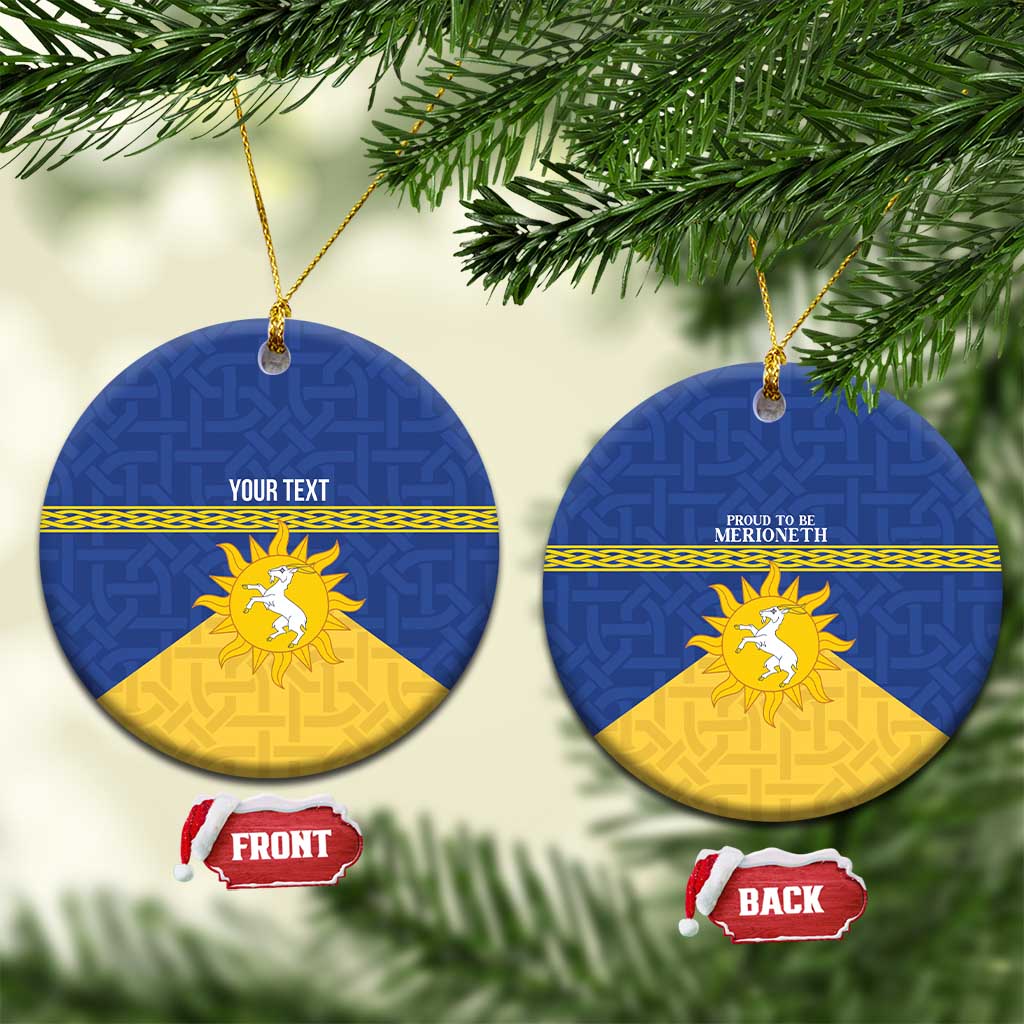 Personalized Merionethshire Wales Ceramic Ornament Celtic Sun and Goat Design - Wonder Print Shop