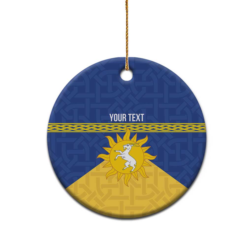 Personalized Merionethshire Wales Ceramic Ornament Celtic Sun and Goat Design - Wonder Print Shop