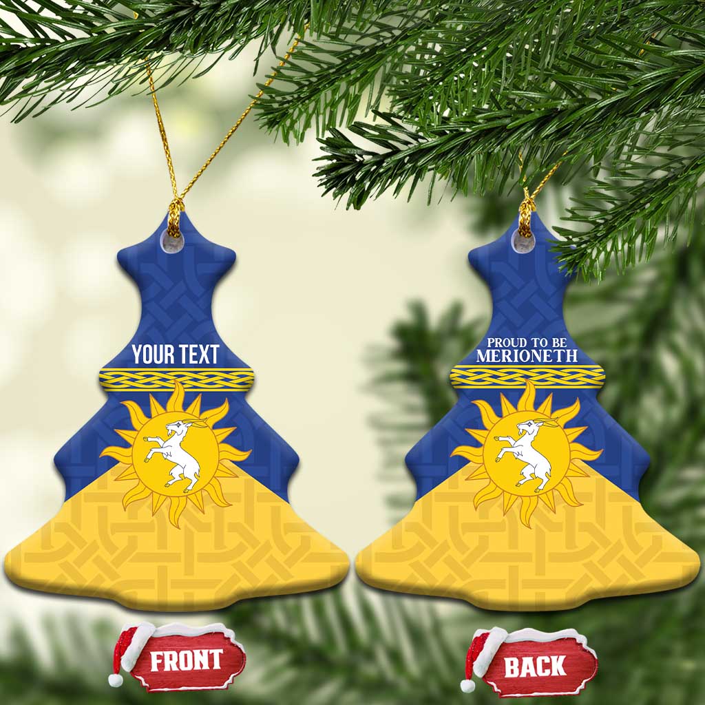 Personalized Merionethshire Wales Ceramic Ornament Celtic Sun and Goat Design - Wonder Print Shop