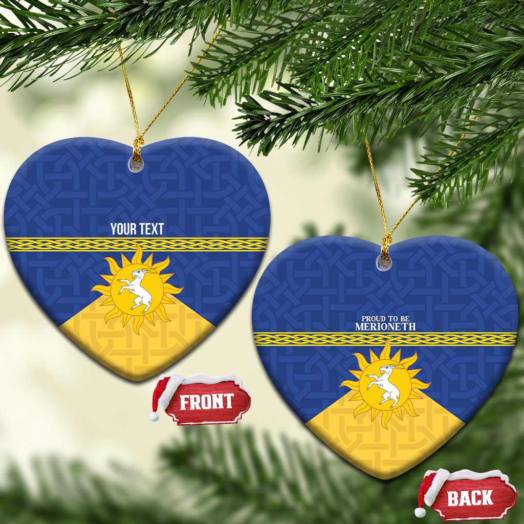 Personalized Merionethshire Wales Ceramic Ornament Celtic Sun and Goat Design - Wonder Print Shop