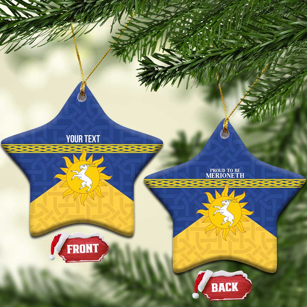 Personalized Merionethshire Wales Ceramic Ornament Celtic Sun and Goat Design - Wonder Print Shop