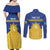 Personalized Merionethshire Wales Couples Matching Off Shoulder Maxi Dress and Long Sleeve Button Shirt Celtic Sun and Goat Design - Wonder Print Shop