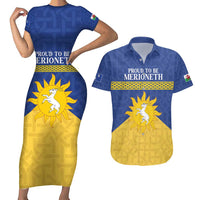 Personalized Merionethshire Wales Couples Matching Short Sleeve Bodycon Dress and Hawaiian Shirt Celtic Sun and Goat Design - Wonder Print Shop