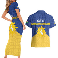 Personalized Merionethshire Wales Couples Matching Short Sleeve Bodycon Dress and Hawaiian Shirt Celtic Sun and Goat Design - Wonder Print Shop