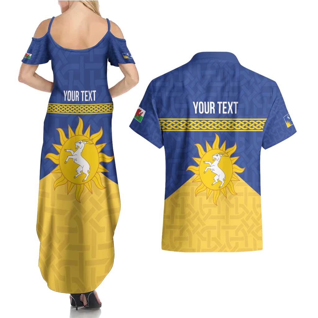 Personalized Merionethshire Wales Couples Matching Summer Maxi Dress and Hawaiian Shirt Celtic Sun and Goat Design - Wonder Print Shop