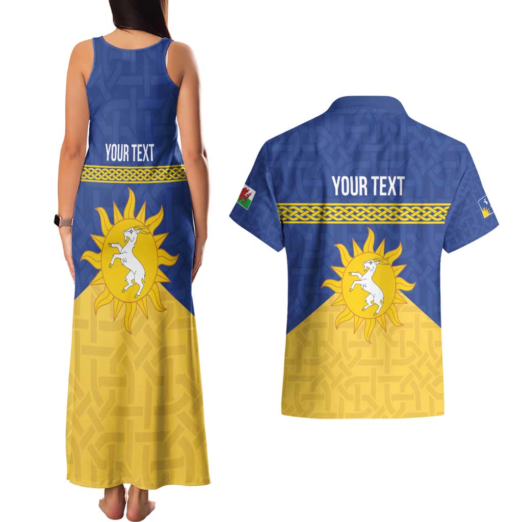 Personalized Merionethshire Wales Couples Matching Tank Maxi Dress and Hawaiian Shirt Celtic Sun and Goat Design - Wonder Print Shop