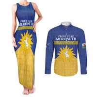 Personalized Merionethshire Wales Couples Matching Tank Maxi Dress and Long Sleeve Button Shirt Celtic Sun and Goat Design - Wonder Print Shop