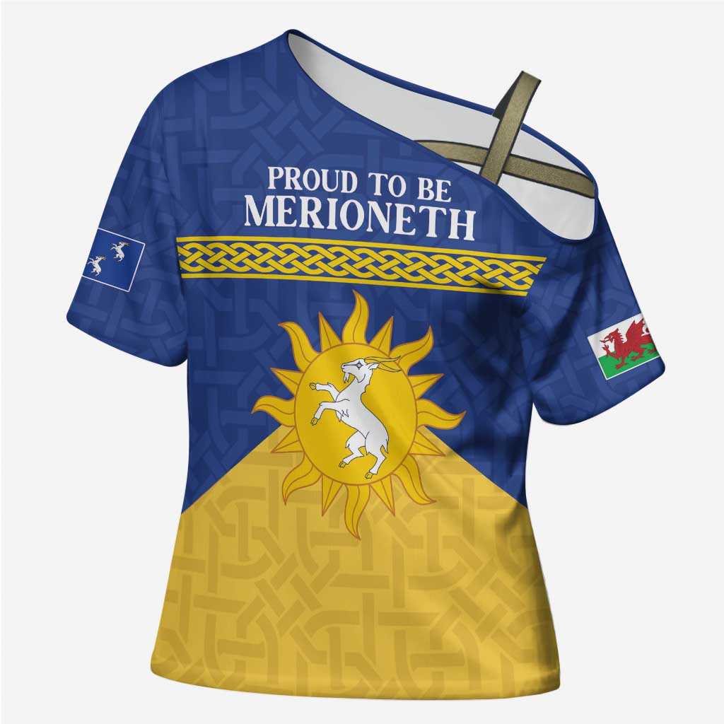 Personalized Merionethshire Wales Cross Shoulder Shirt Celtic Sun and Goat Design - Wonder Print Shop