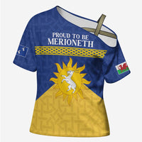 Personalized Merionethshire Wales Cross Shoulder Shirt Celtic Sun and Goat Design - Wonder Print Shop