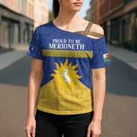 Personalized Merionethshire Wales Cross Shoulder Shirt Celtic Sun and Goat Design - Wonder Print Shop