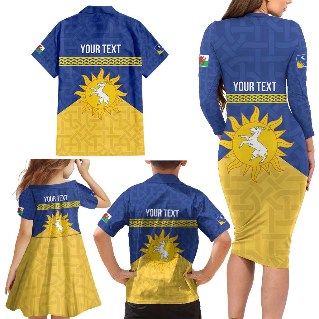 Personalized Merionethshire Wales Family Matching Long Sleeve Bodycon Dress and Hawaiian Shirt Celtic Sun and Goat Design - Wonder Print Shop