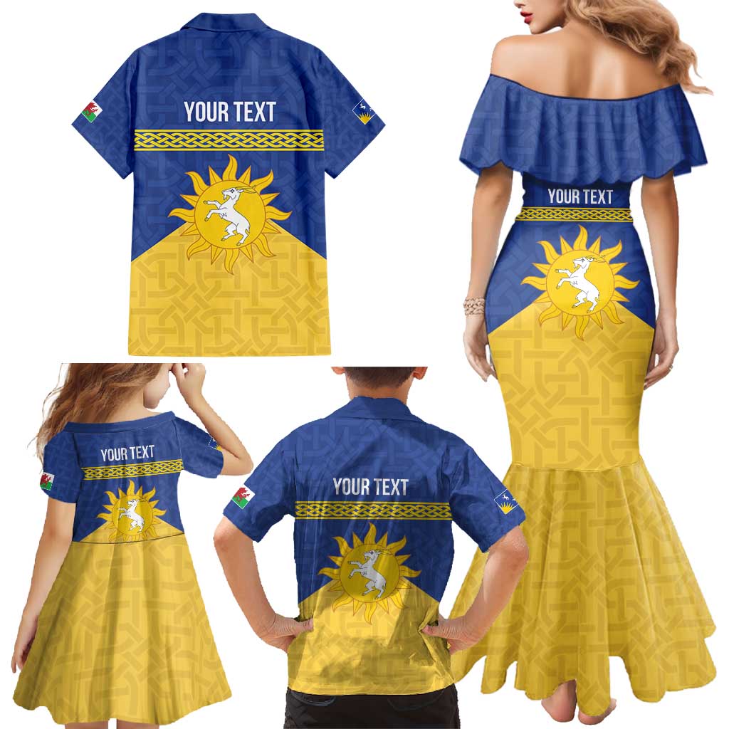Personalized Merionethshire Wales Family Matching Mermaid Dress and Hawaiian Shirt Celtic Sun and Goat Design - Wonder Print Shop