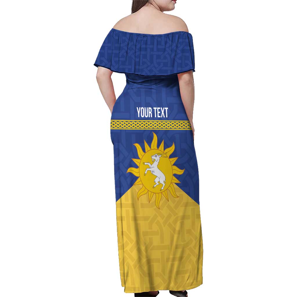 Personalized Merionethshire Wales Family Matching Off Shoulder Maxi Dress and Hawaiian Shirt Celtic Sun and Goat Design - Wonder Print Shop