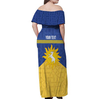 Personalized Merionethshire Wales Family Matching Off Shoulder Maxi Dress and Hawaiian Shirt Celtic Sun and Goat Design - Wonder Print Shop