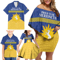 Personalized Merionethshire Wales Family Matching Off Shoulder Short Dress and Hawaiian Shirt Celtic Sun and Goat Design - Wonder Print Shop