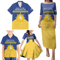 Personalized Merionethshire Wales Family Matching Puletasi and Hawaiian Shirt Celtic Sun and Goat Design - Wonder Print Shop