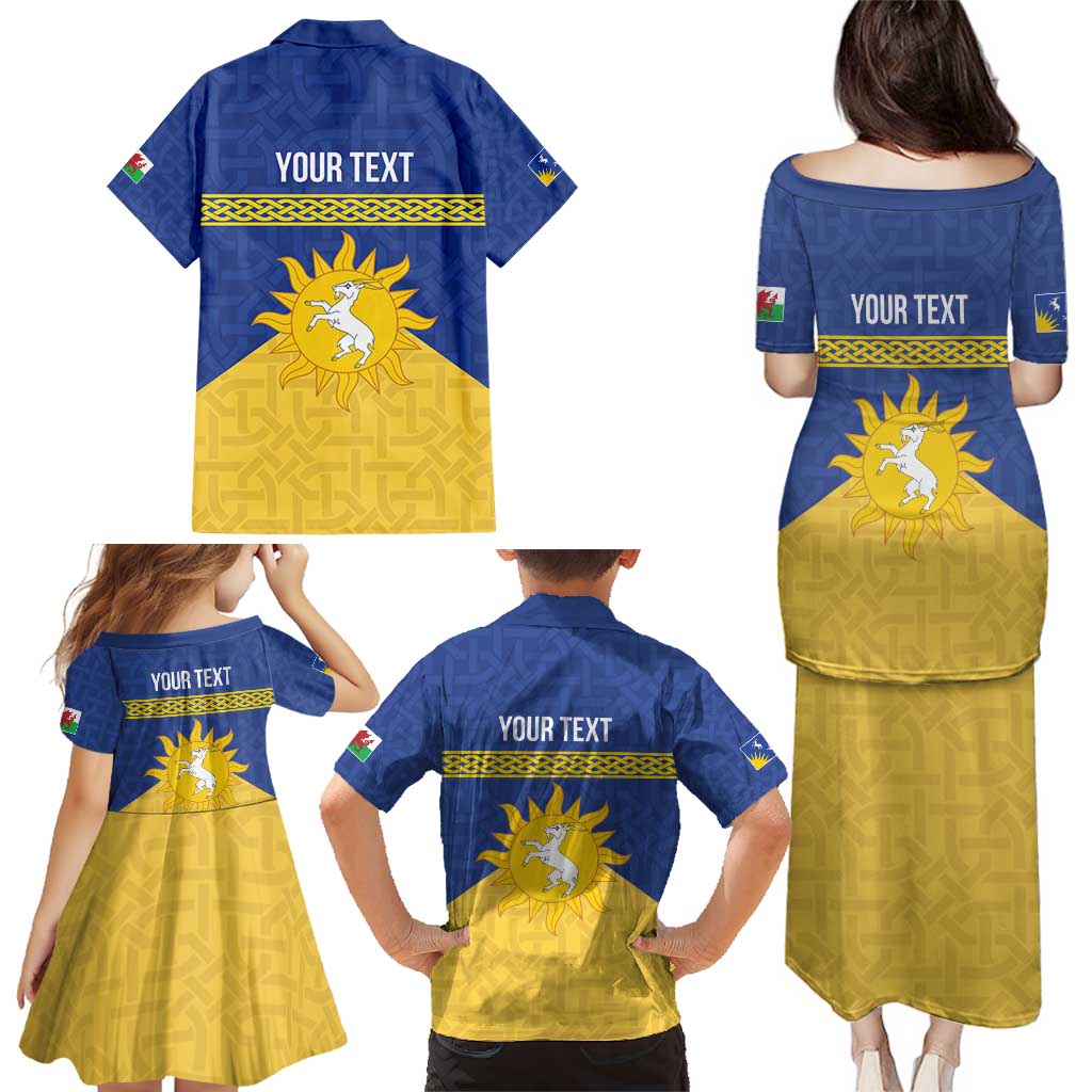 Personalized Merionethshire Wales Family Matching Puletasi and Hawaiian Shirt Celtic Sun and Goat Design - Wonder Print Shop