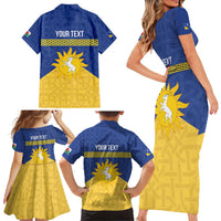 Personalized Merionethshire Wales Family Matching Short Sleeve Bodycon Dress and Hawaiian Shirt Celtic Sun and Goat Design - Wonder Print Shop