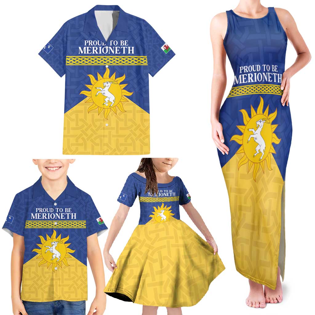 Personalized Merionethshire Wales Family Matching Tank Maxi Dress and Hawaiian Shirt Celtic Sun and Goat Design - Wonder Print Shop