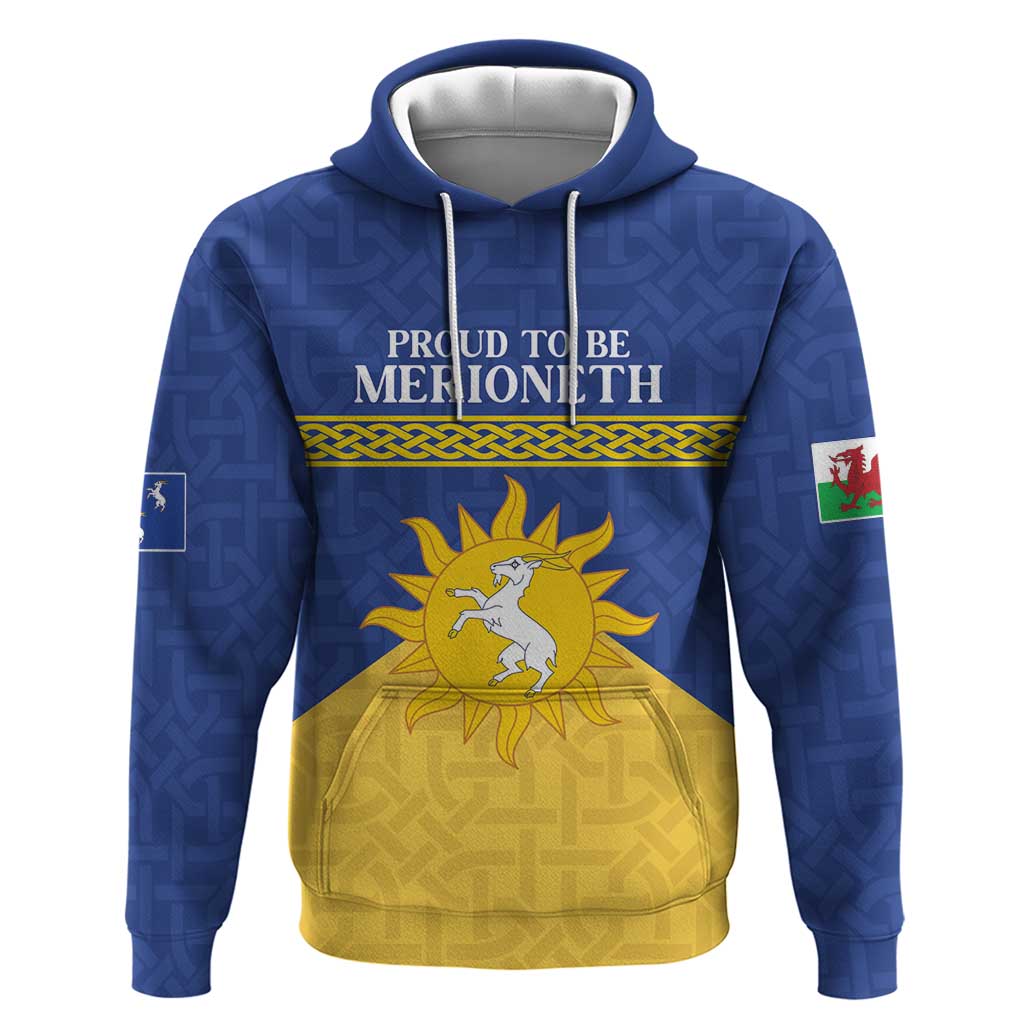 Personalized Merionethshire Wales Hoodie Celtic Sun and Goat Design - Wonder Print Shop