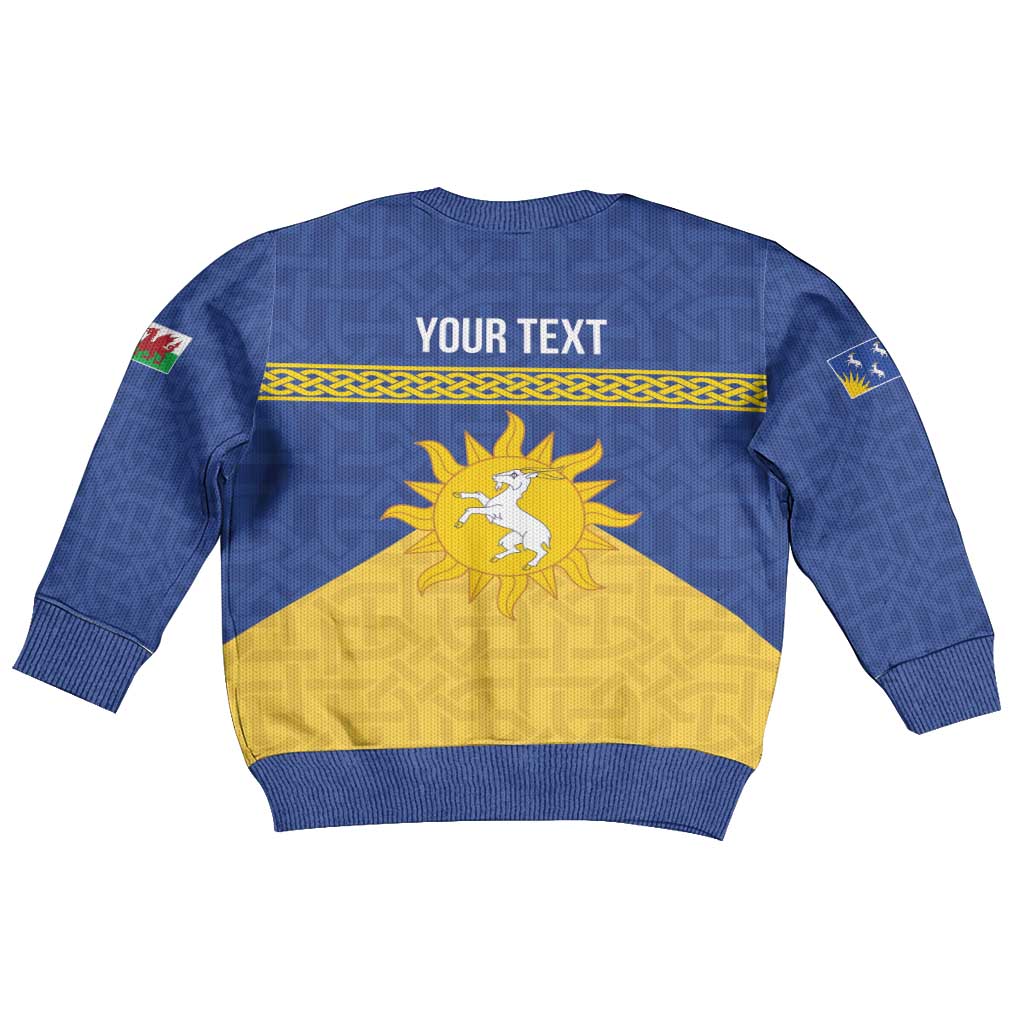 Personalized Merionethshire Wales Kid Ugly Christmas Sweater Celtic Sun and Goat Design - Wonder Print Shop