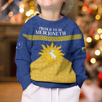 Personalized Merionethshire Wales Kid Ugly Christmas Sweater Celtic Sun and Goat Design - Wonder Print Shop