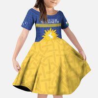 Personalized Merionethshire Wales Kid Short Sleeve Dress Celtic Sun and Goat Design - Wonder Print Shop