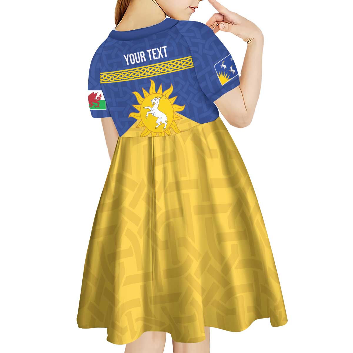 Personalized Merionethshire Wales Kid Short Sleeve Dress Celtic Sun and Goat Design - Wonder Print Shop