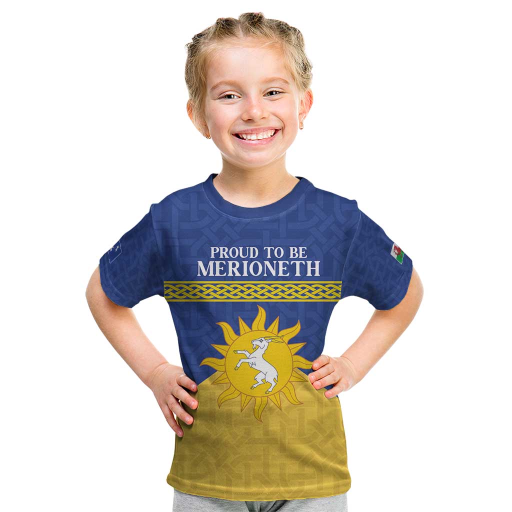 Personalized Merionethshire Wales Kid T Shirt Celtic Sun and Goat Design - Wonder Print Shop