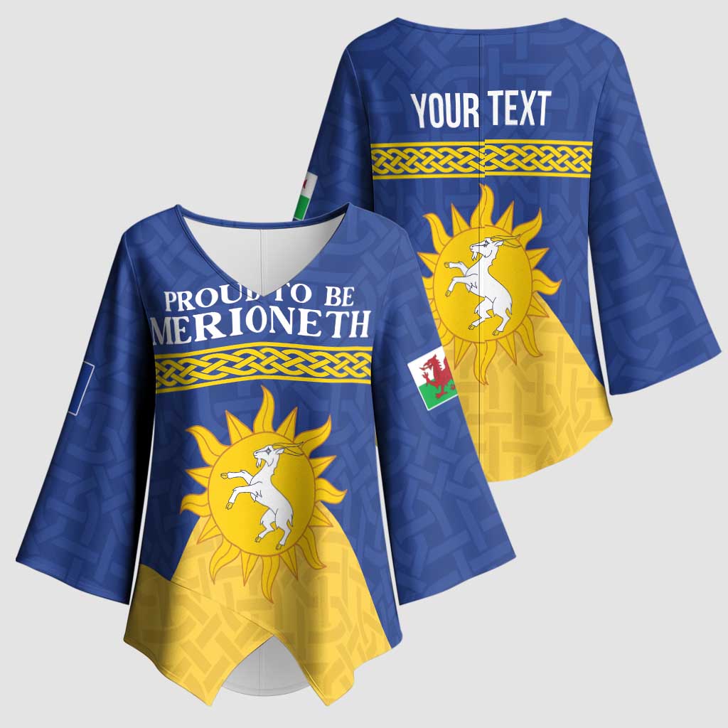 Personalized Merionethshire Wales Kimono Sleeve Blouse Celtic Sun and Goat Design - Wonder Print Shop